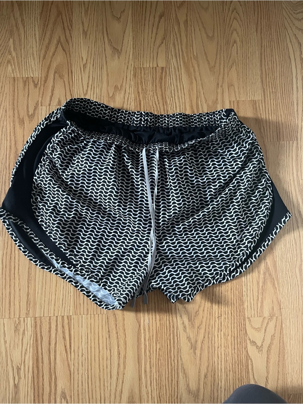 Nike Dri-Fit Black & White Wave-Print Athletic Shorts